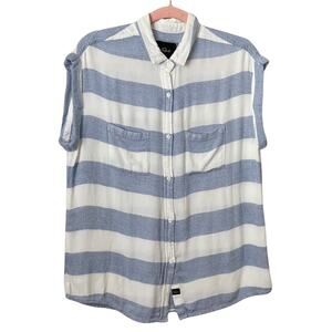 Rails Top Womens Medium Blue White Striped Button Up Tank Beach Coastal Neutral